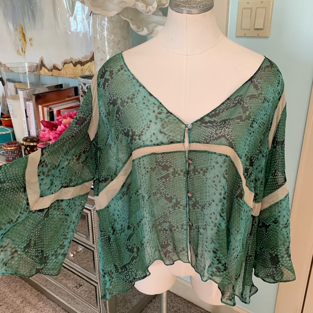 Elizabeth and James Green Python Silk Blouse, XS